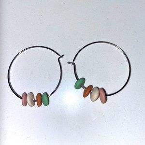Silver Hoop Color Bead Earrings